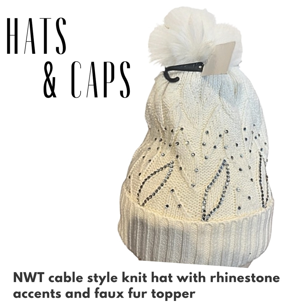 The NEW Boutique White Knit Hat with Rhinestone Accents